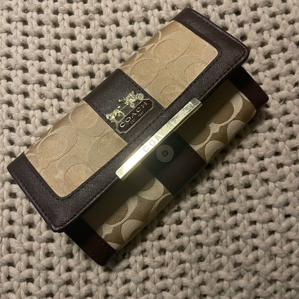 Coach Gold and Brown Signature Wallet